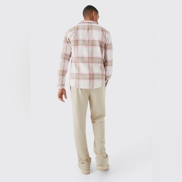 Boohoo Men's Pink and Brown Plaid Shirt Jacket - Picture 3 of 11